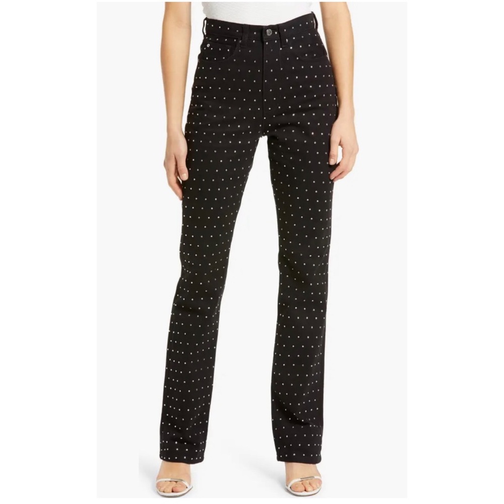 GIANNI BINI NWT Black High Waist Rhinestone Straight Leg Jeans 26